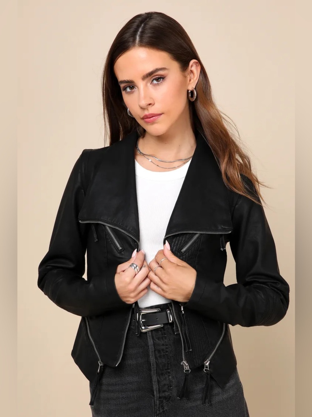 Black vegan leather jacket Lulus